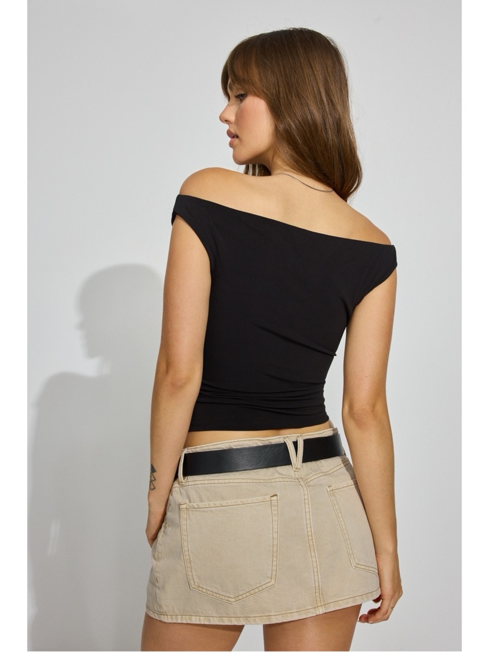 Garage Denim Mini Skirt with built in Shorts in Beige / Tan - Picture 2 of 7
